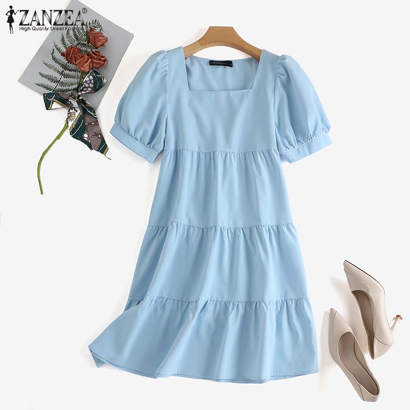 

ZANZEA Женское повседневное летнее платье с квадратным воротником и коротким рукавом