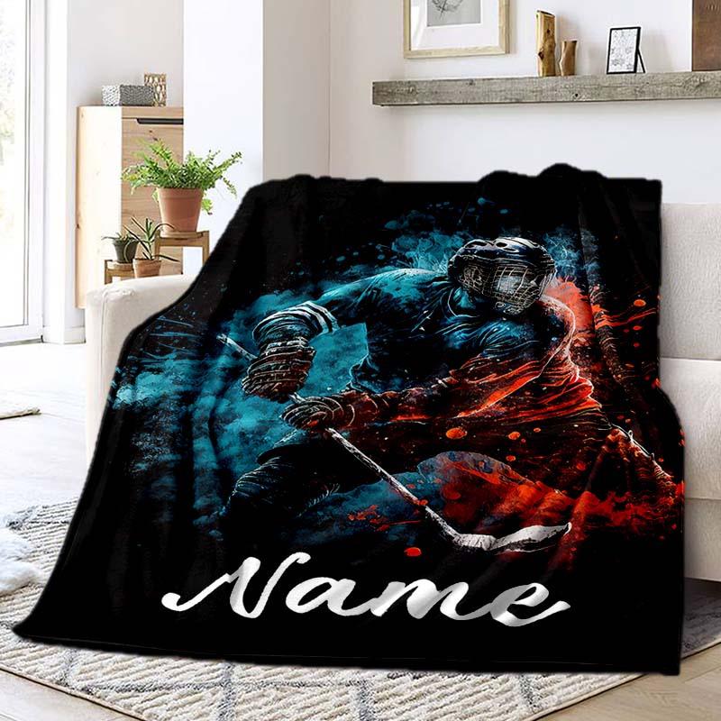 Hockey Enthusiast Customize Your Name Blanket Warm Comfortable Soft Blanket For Chair Office Sofa Bed Sofa Office Camping Suitable For Gifting
