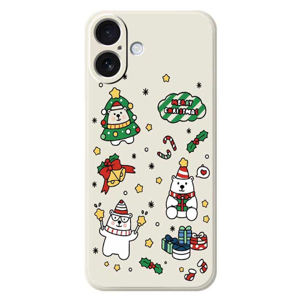 

For iPhone 17 Case Christmas Bears Pattern Printing Straight Edge TPU Phone Back Cover Beige