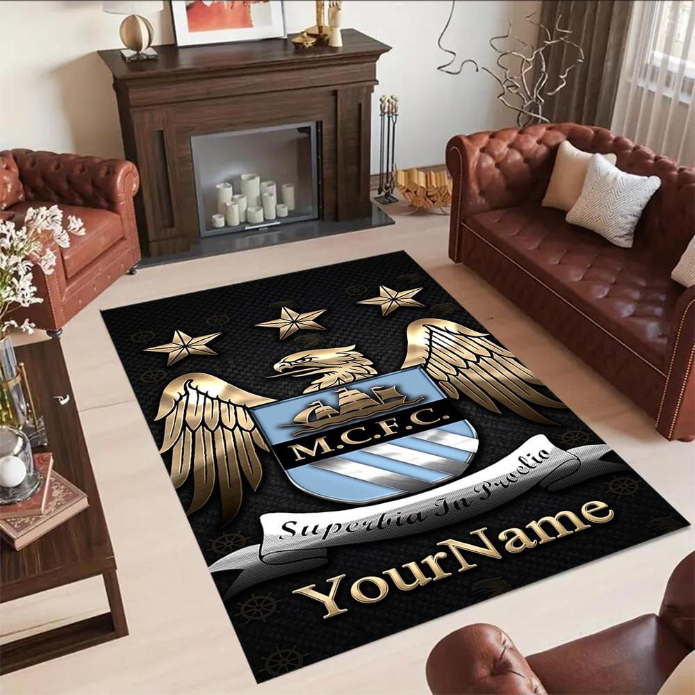 Manchester City Customize Text Area Rug Suitable for Game Room Study room Outdoor Foyer Anti-slip Rug Office home decor Gift for Festivals