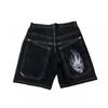 Y2K Hip Hop Boxing Graphic Denim Shorts Loose Fit Gym Streetwear Young Men