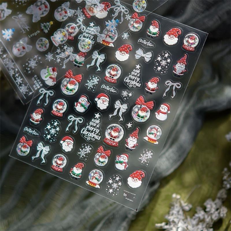 Niedliche Weihnachtsmann Weihnachtsbaum Schneemann Schneeflocke Schleife Nail Art Print Aufkleber - Süße Maniküre Abziehbilder zur Nageldekoration Geschenk