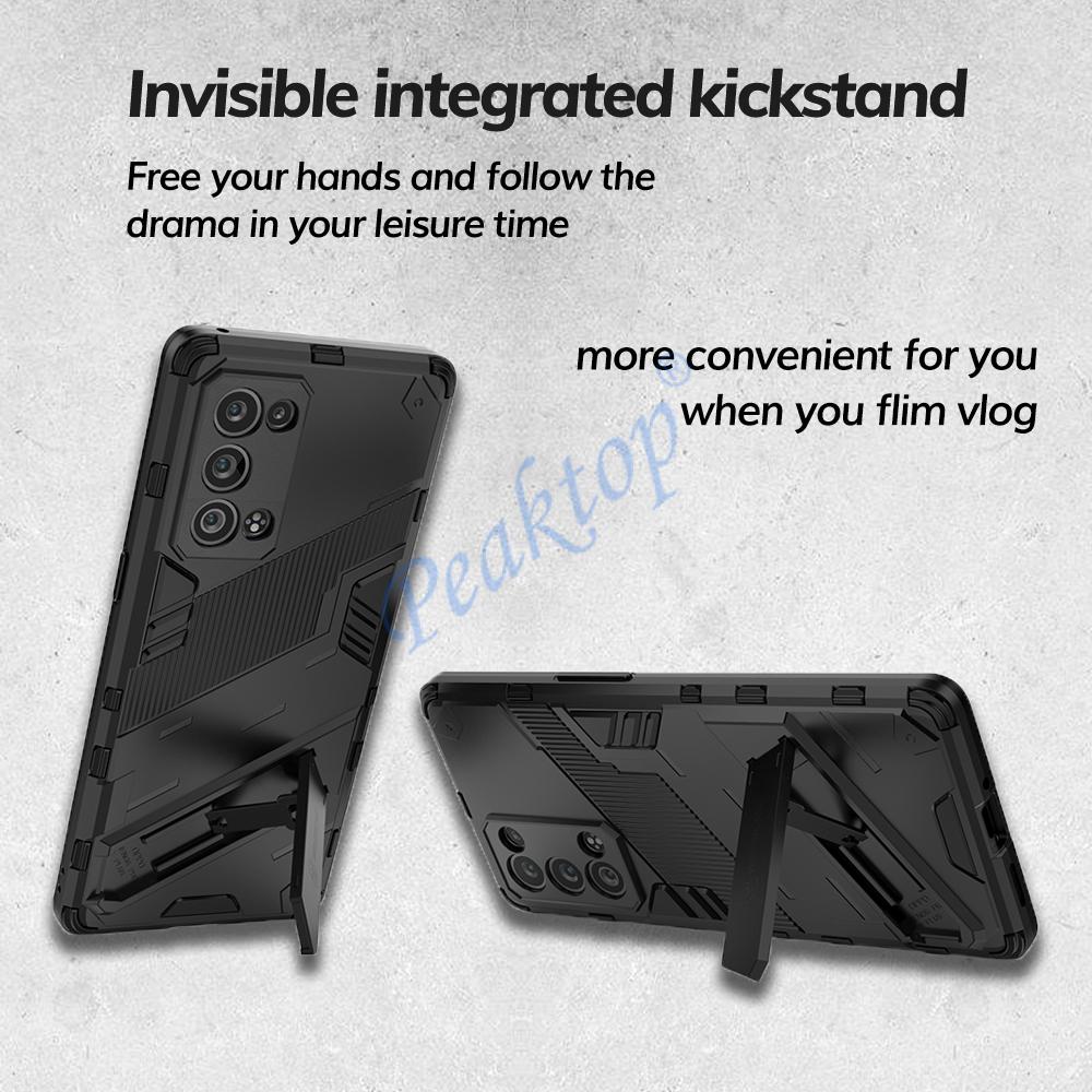 Shockproof Hard Case for OPPO Reno 6 Pro Plus Reno6 Z 5G Reno 6Z Punk Style Back Cover Casing with Kickstand