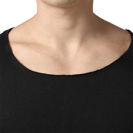 Herren T-Shirt Langarm Einfarbige Unregelmäßiger Saum Pullover Streetwear Warm Seitenschlitz Langer Stil Herren Frühlingstop Männliche Kleidung