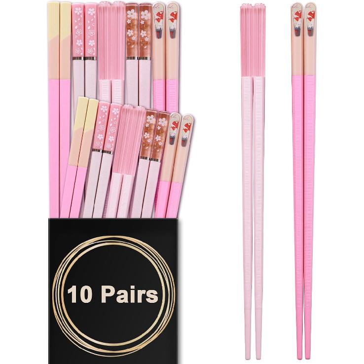 GLAMFIELDS 10 Pairs Fiberglass Chopsticks, Reble Japanese Chinese Chop Sticks Dishwasher Safe, Non-Slip, 9 1/2 inches