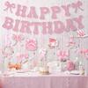 25 Pcs Pink Bow Birthday Party Decorations Glitter Happy Birthday Banner Garland Pink Hanging Swirls Bow Themed Party Decor Streamers for Girls Women