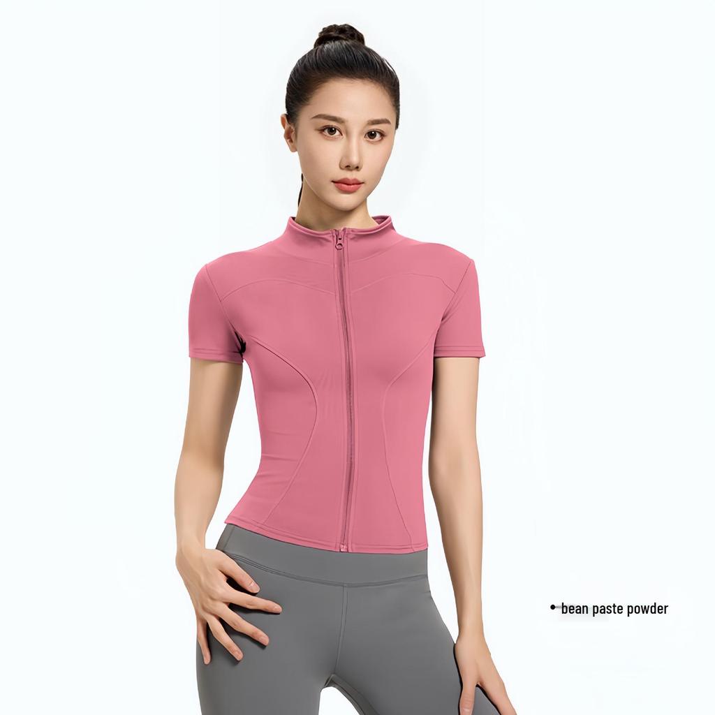 2026 Breathable Short Sleeve Yoga Shirt with Stand Collar, Zipper & Quick Dry for Gym, Running, Sports & Outdoor Activities