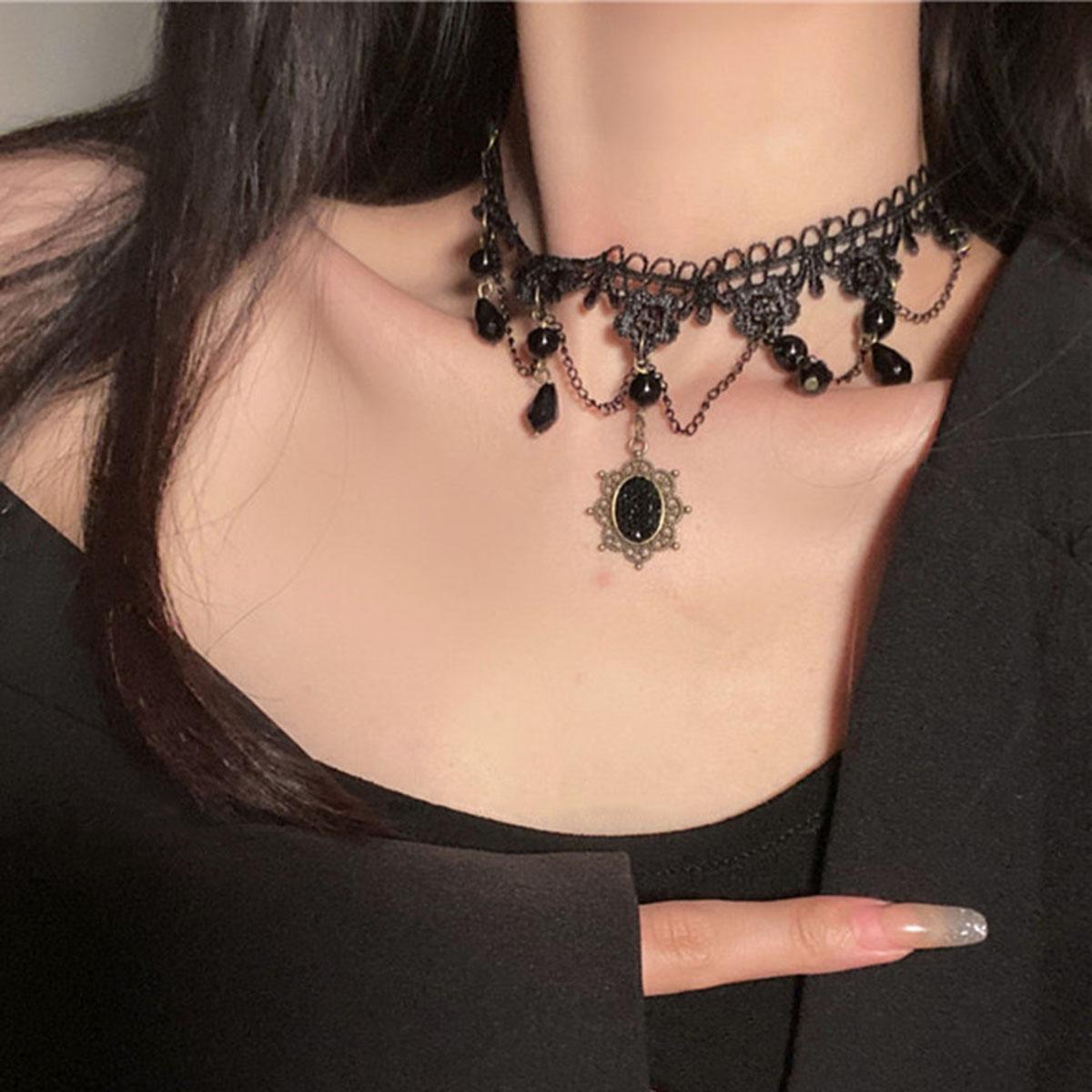 Lace Heart Short Necklace Cross Zircon Black Bow Design Gothic Silk Ribbon Chocker Sexy Fashion Neck Chain Women s Party Jewelry