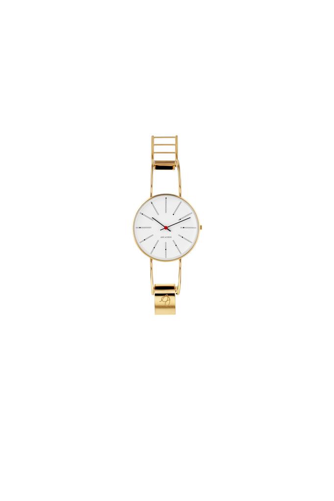 ARNE JACOBSEN BANKERS 53108-2019 40mm Watch, Nordic Design, Water Resistant (Quiet Design with No Second Hand), White Gold Bangle Strap