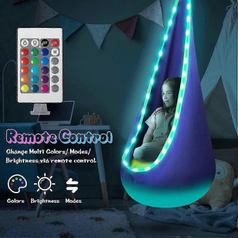 Indoor/Outdoor Sensorik-Schaukel-Hängemattenstuhl mit aufblasbarem Kissen und LED-beleuchtetem Sitz-Pod, ideal zum Lesen und Entspannen für Kinder