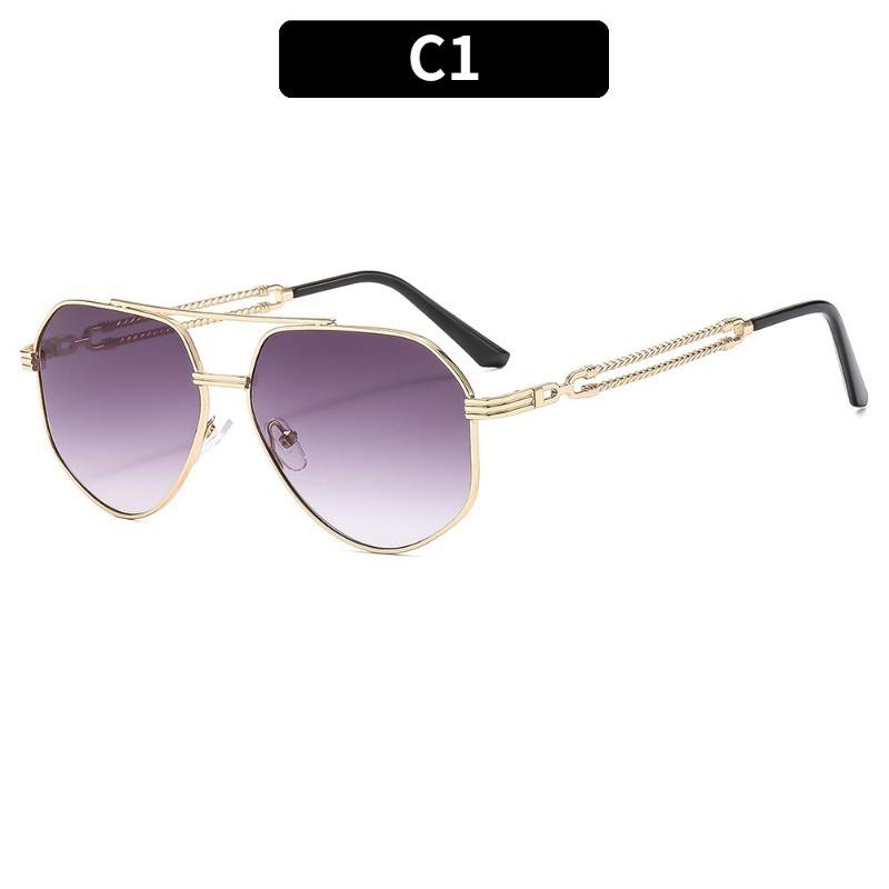 Non-polarized Fashion Men Polygonal Metal Double Beam Sunglasses New Trendy Personalized Men Driving Goggles Light Luxury Brand