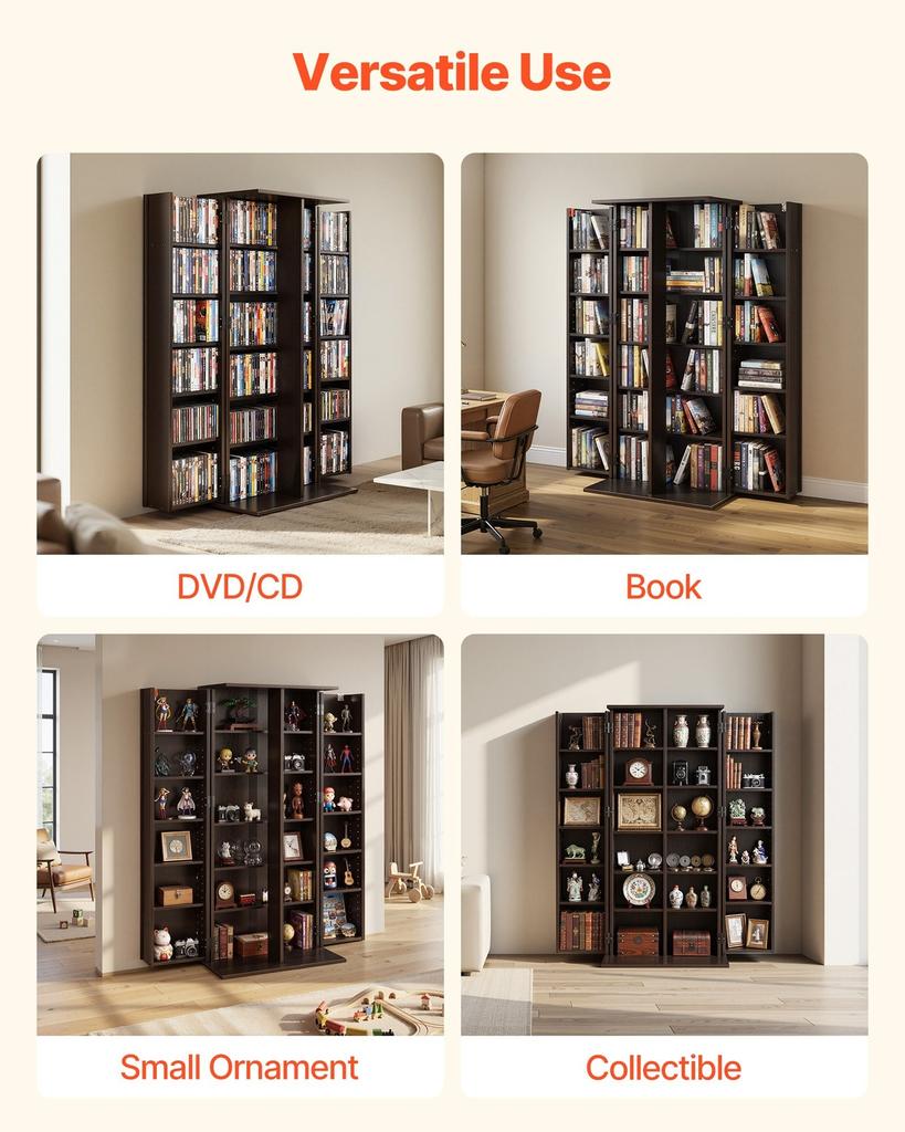 Media Storage Cabinet, 6-Tier DVD Shelf Organizer, 610 X 368 X 1270 Mm Multimedia Storage Organizer for CDs, DVDs, Books, Games, CD Shelf for Living