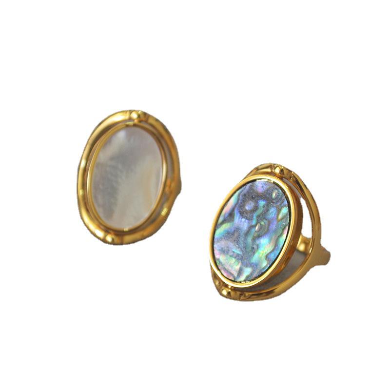 Niche Design Double-Sided Rotatable Mother-of-Pearl Abalone Ring