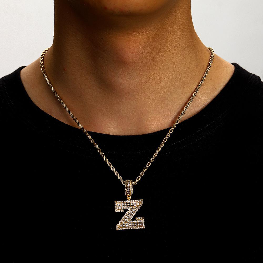 26 English Letters Pendant Necklace Copper Inlaid Zircon Versatile Jewelry Necklace