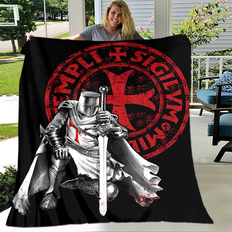 1pc Blanket Knights Templar Print Design, Lightweight Blanket for Sofa, Bed- Soft &Warm, Gift for All Seasons like Christmas, Halloween