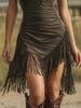 European & American Sexy Deep V Tassel Slimming Dress