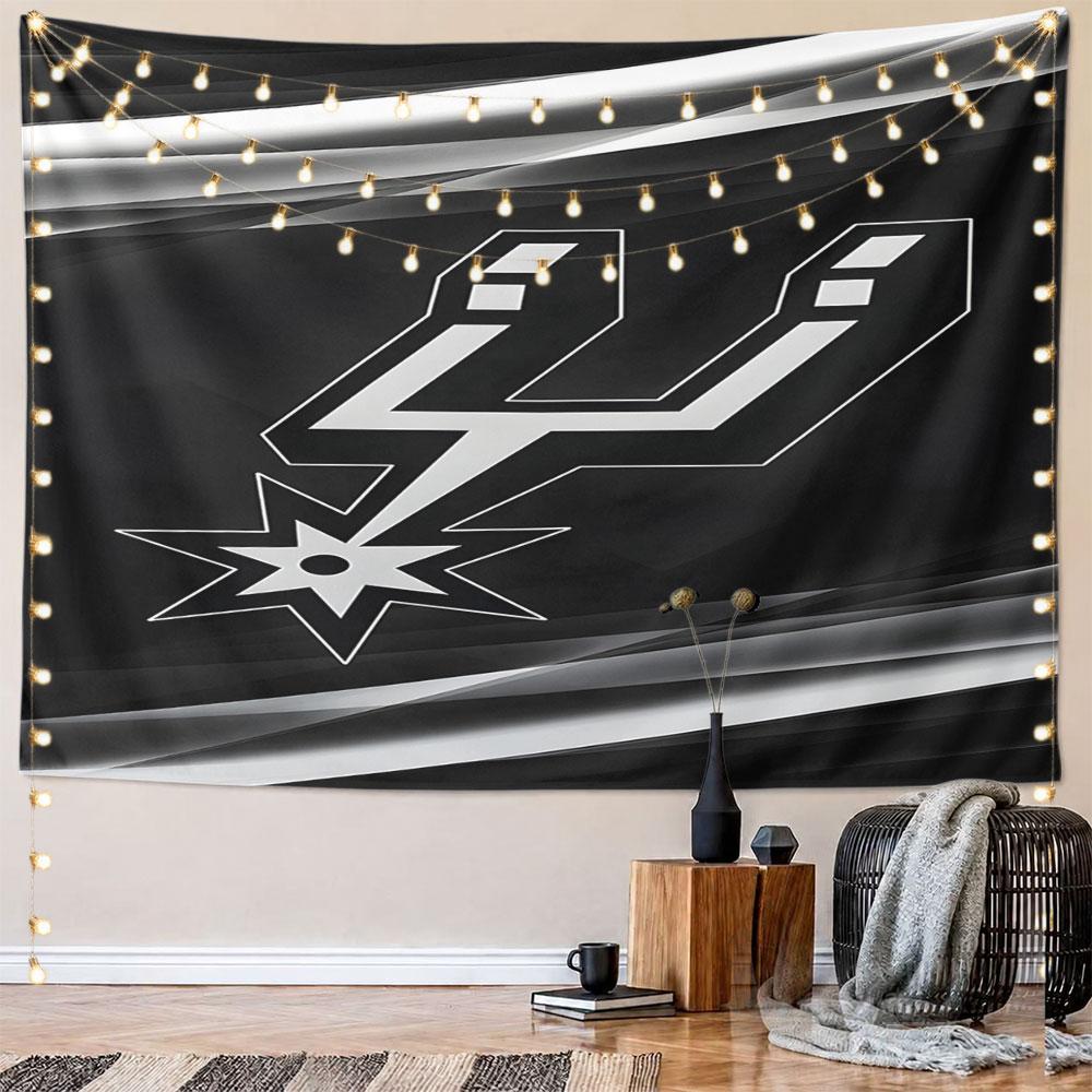 Black and Silver Spurs Logo Design Pattern Wall Hanging Tapestry Decorative Tapestry Home Decor for Bedroom and Living Room