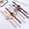 Creative Floral Round Dial Analog Faux Leather Band Women Quartz Wrist Watch