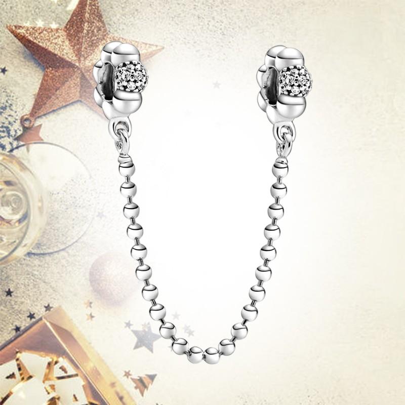 Sparkling Safety Chain Collection Charm Bead Charms Triple Clear Stone Safety Chain Safety Chain Clip Compatible With Authentic Bracelets Do It Yourse