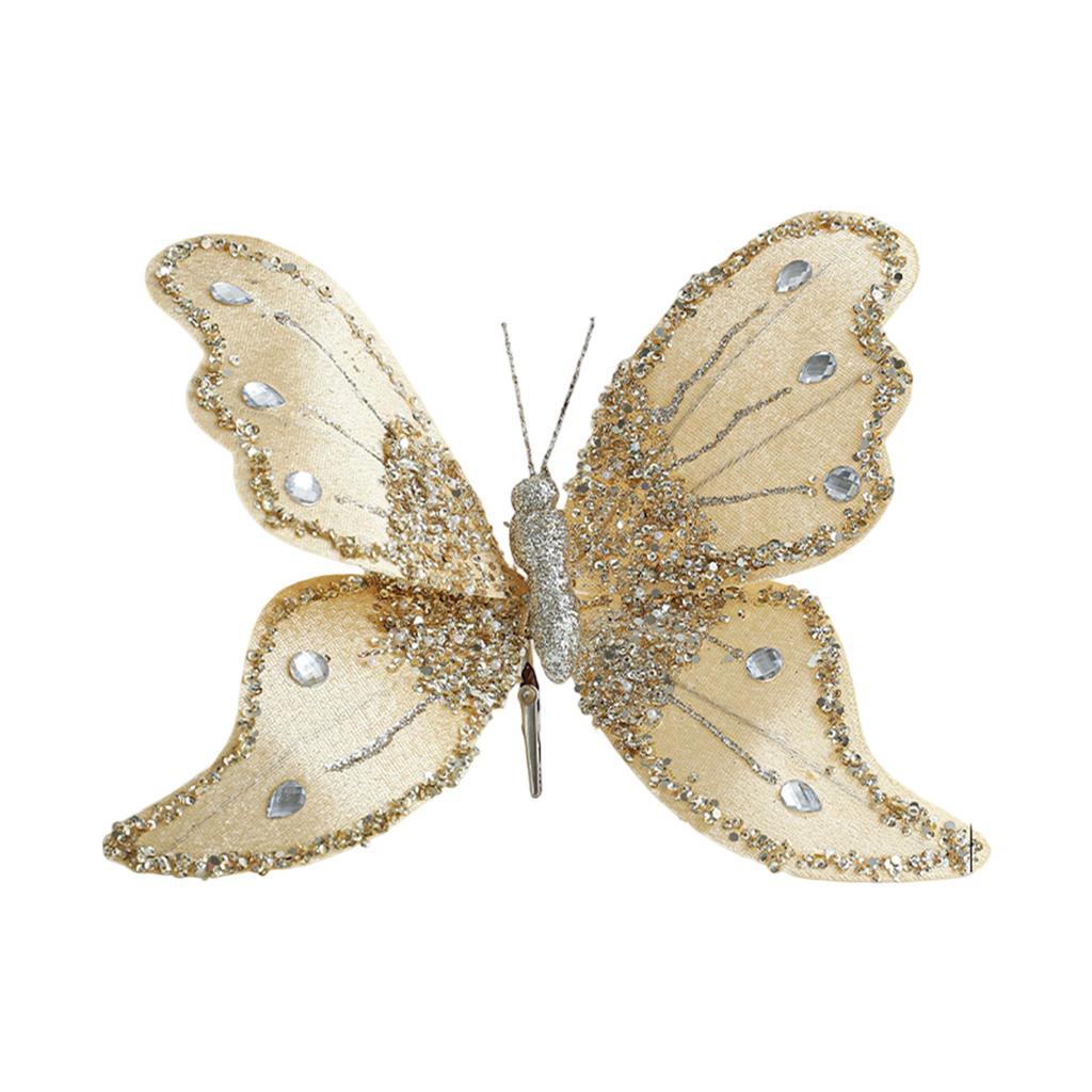 Glittering Foam Cloth Butterfly Ornament 25Cm Length Design Festival Party Home Decoration Christmas Tree Accessories