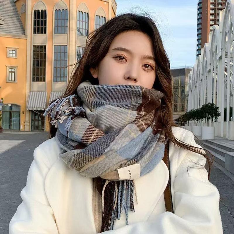 Autumn and Winter Scarves Women's Winter High-end Scarves Thickened and Warm Tonglu Imitation Cashmere Plaid Scarves