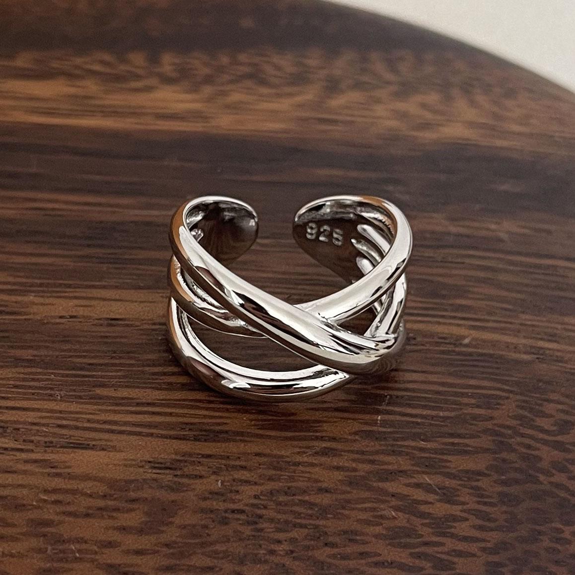 

925 Sterling Silver Rings For Women Men Fine Jewelry Finger Adjustable Open Gold Cross Ring For Party Birthday Gift resizable