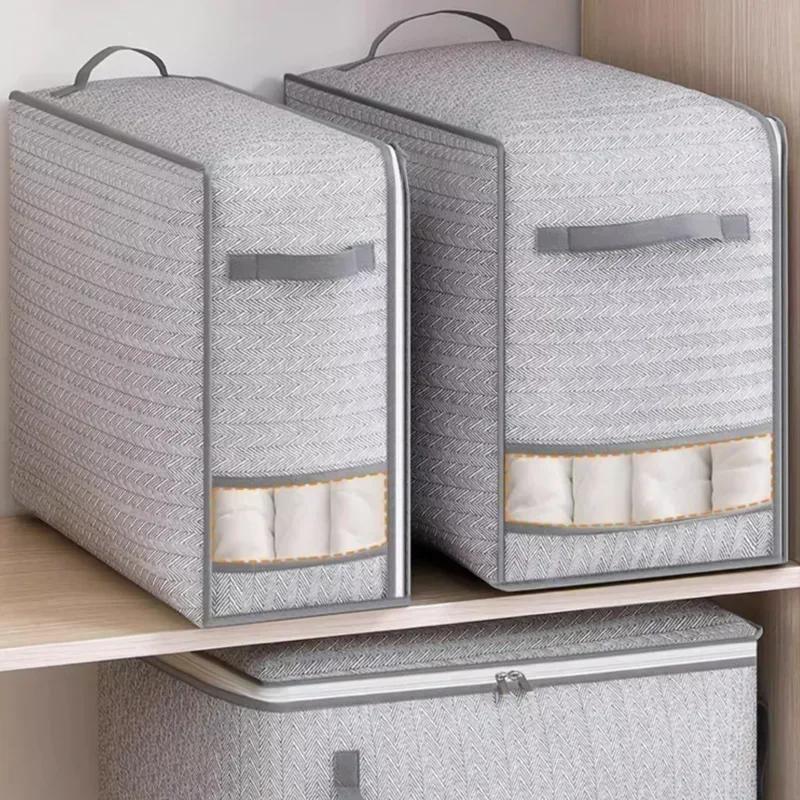 Foldable Clothes Storage Bag Visual Quilt Organize Cases with Handle Home Pillow Blanket Organizer Wardrobe Sorting Storage Box