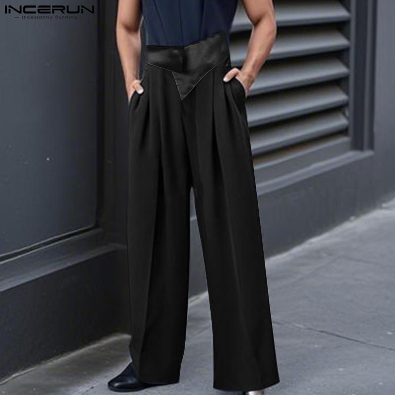 INCERUN Pánské rozepínací kalhoty s vysokým pasem, patchworkové, ležérní, dlouhé, rovné