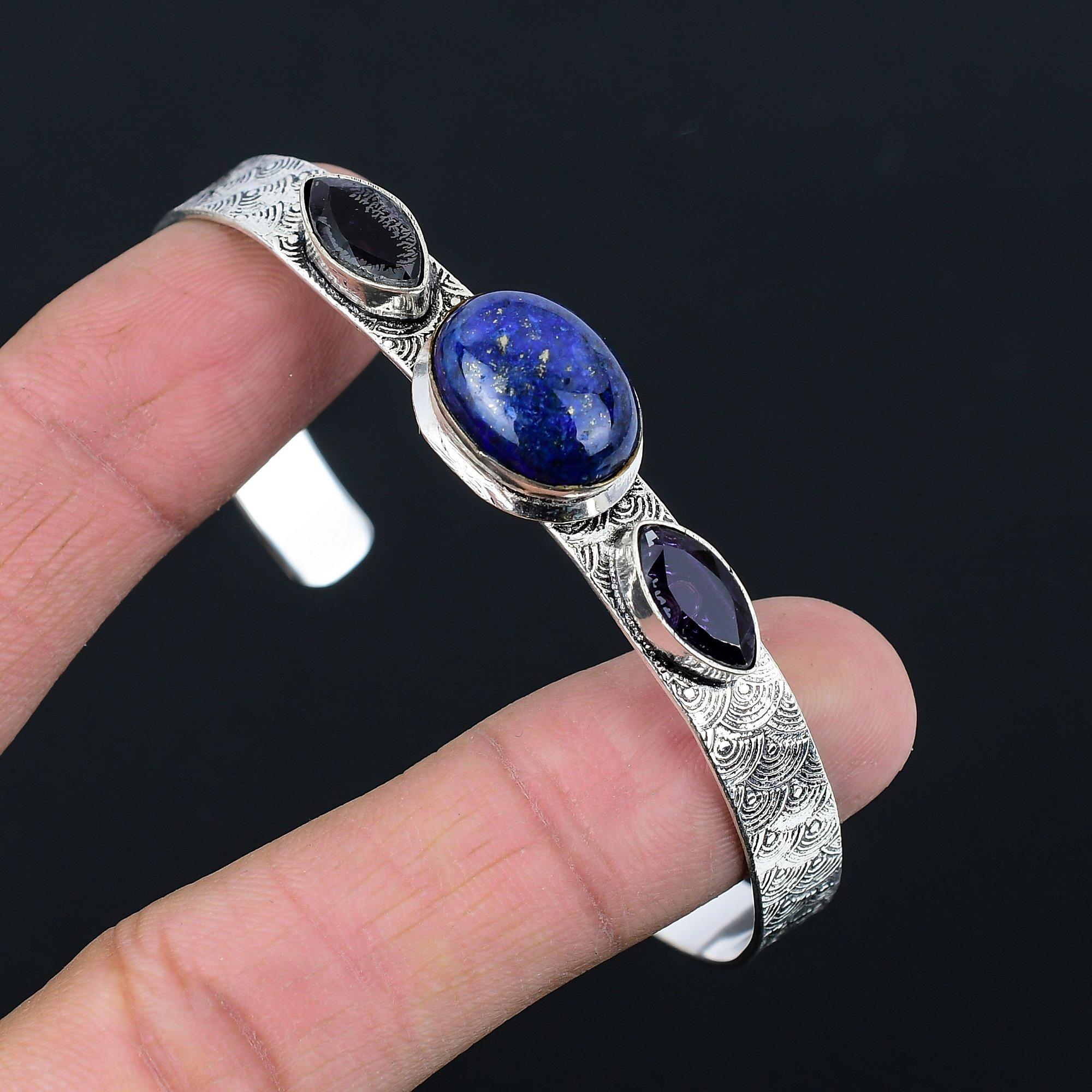 

Lapis Lazuli Stone Amethyst Engagement Anniversary Bangle 925 Sterling Silver Adjustable