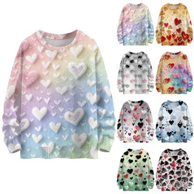 Women's Fashion Casual Long,Sleeve Valentine's Day Round,Neck Knit Pullover Top