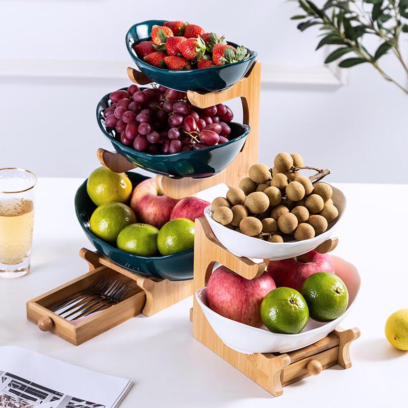 Nordic Ceramic 3-Tier Fruit and Snack Plate with Drawer