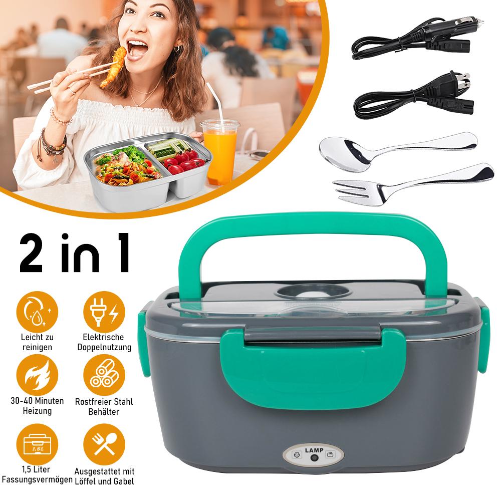 2 in 1 Electric Leak-proof Portable Heating Lunch Box 1.5L For Car Home 110V 60W Stainless Steel Food Container For Truckers
