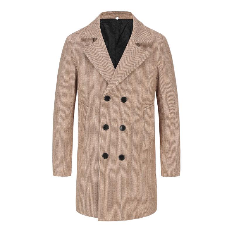 2024 Autumn/Winter Men's Plaid Woolen Coat: Mid-Length, Warm, European Size