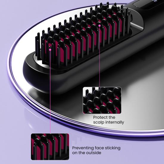 Cordless Hair Straightener Brush with 3 Temperature Settings Portable Mini Hair Straightening Comb Rechargeable Fast