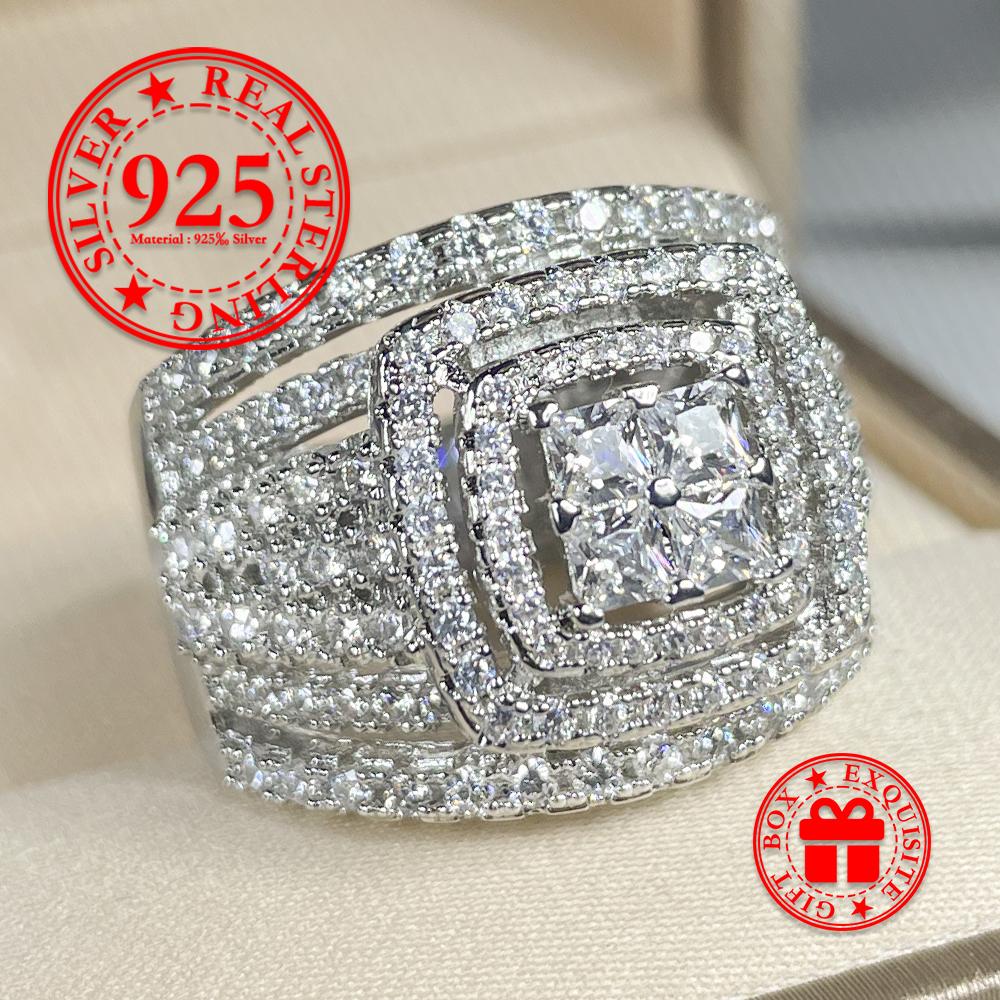 Klassischer Geometrischer Voll-Diamant Weißer Zirkon Ring Für Frauen Kupfer Durchbrochener Schmuck Für Valentinstag Herrenring 6