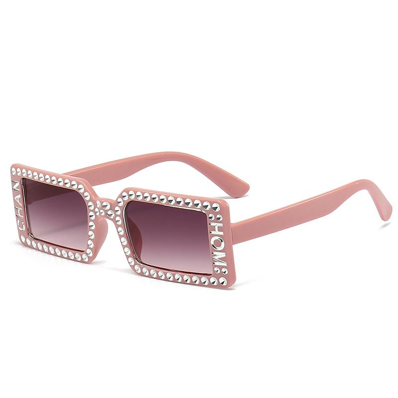 

Trendy Letter Rhinestone Square Sunglasses, Unique Letter Decor, Full Street Style Atmosphere, Sun Protection Eyeglasses 5428 розовый