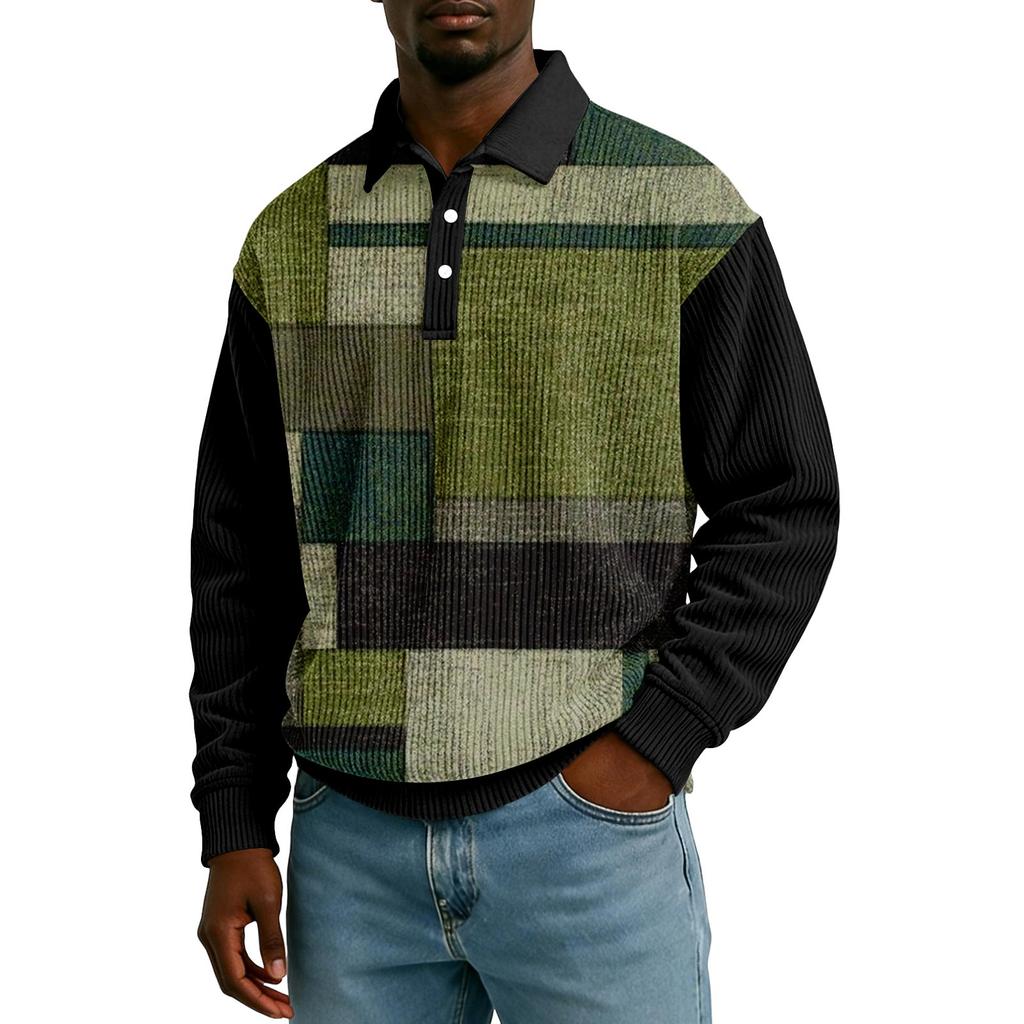 Herren Lässig Locker sitzend Oberteil Knopfleiste Kragen mit Knöpfen Lange Ärmel