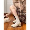 Skinny French Mary Jane shoes soft leather light mouth thick heel pearl single shoes with skirt fairy style foreign style versatile shoes