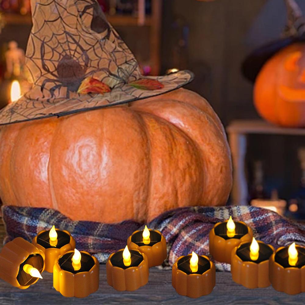 Pumpkin Solar Tea Light LED Candle Light Outdoor Waterproof Energy Electronic Flickering Solar Lamp Garden Halloween Home Decor