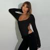 European and American women's clothing autumn hottie backless strap square collar slim fashion long sleeve sexy onesie women