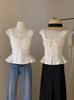 White Bow Sling Vest Women's Summer Wear Design Sense Unique Beautiful Shirt Sleeveless Shirt Top
