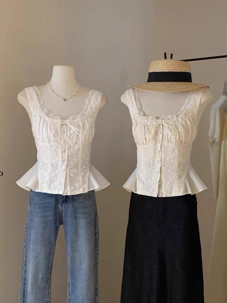 White Bow Sling Vest Women's Summer Wear Design Sense Unique Beautiful Shirt Sleeveless Shirt Top