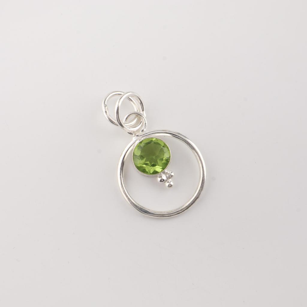 Peridot Gemstone 925 Sterling Silver Handmade Jewelry Designer Round Pendant 1.2" For Her PP-8-10