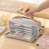 Angoo Linen Type Cloth Pencil Case Pen Bag 3 Compartments Storage Pouch Organizer for Stationery