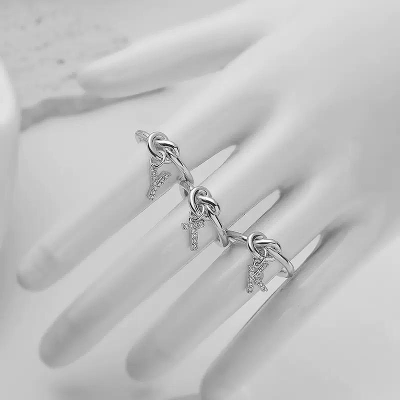 HECHENG,Custom Copper Metal Initial CZ Stone Pendant Ring with Adjustable Band Unisex Couple Zircon 1 Piece A