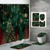 4PCS  Shower Curtain Sets With Shower Curtain And Rugs Toilet Lid Rug U Shape Mat And Bath Mat Bathroom Set  With 12 Hooks