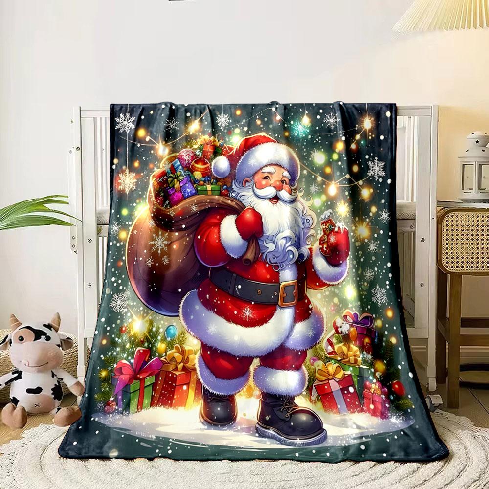 Santa with Gifts and Snowflakes Print Blanket Soft and Cozy Perfect for the Living Room Bed Sofa or a Nap,gift