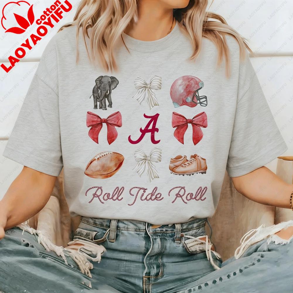 Trendy Cute Alabama Football Printedunisex Sweet Graphic T Shirts Pattern Aesthetic Clothing Summer Casual Style Cotton T-Shirt