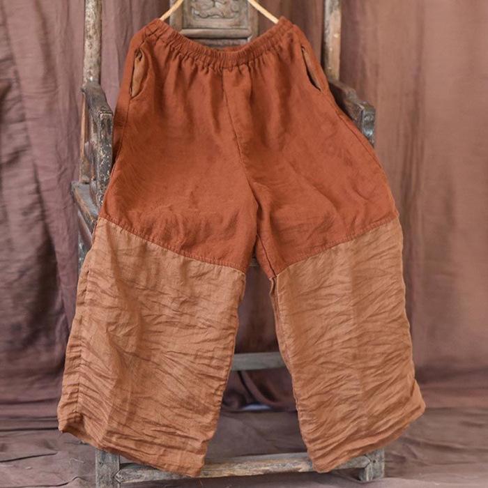 New Splicing Cotton and Linen Pants Wide-leg and Wide Casual Pants Sun Protection Elastic Loose Large Size Nine-point Pants
