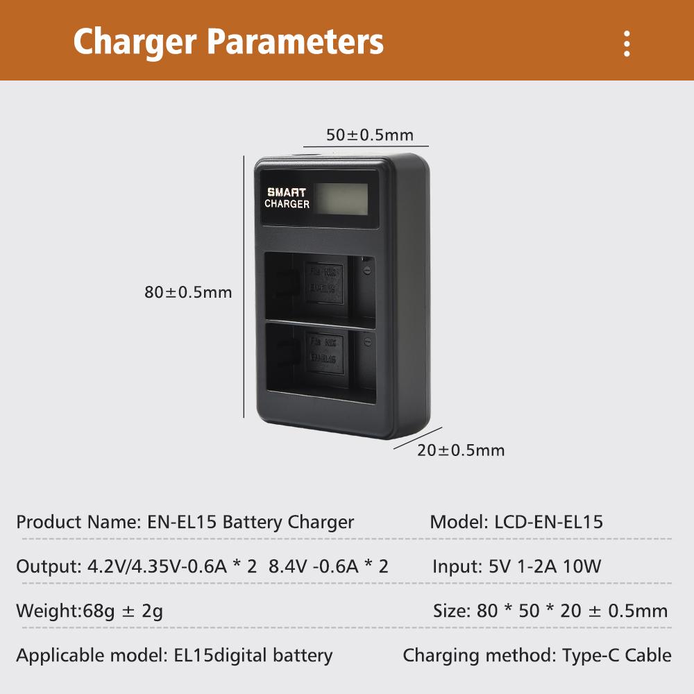 AJNWNM EN-EL15 ENEL15 El15 Battery for Nikon D7000 D7100 D7200 D850 D750 D7500 D810 D500 D800 D610 D600 +LCD Charger
